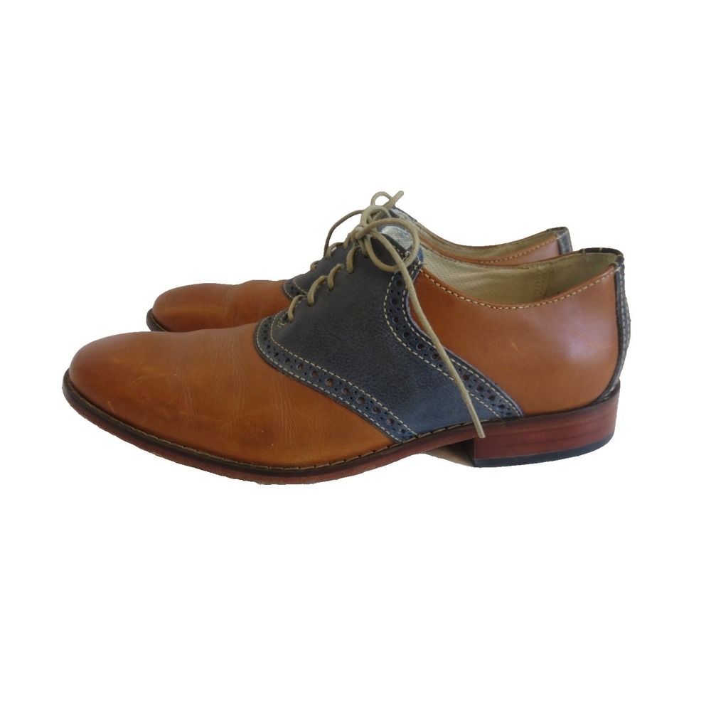 Vintage Cole Haan Saddle Oxford Shoes Two-Tone Leather Mens size 8.5  Brown/Blue - Picture 2 of 9
